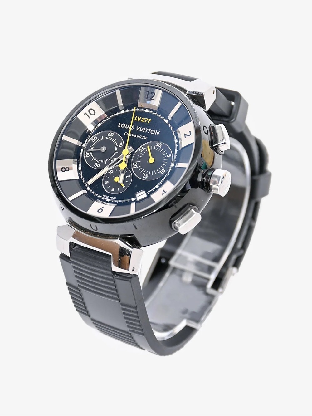 Louis Vuitton Black and Silver Chronograph Sport Watch with Yellow Accents